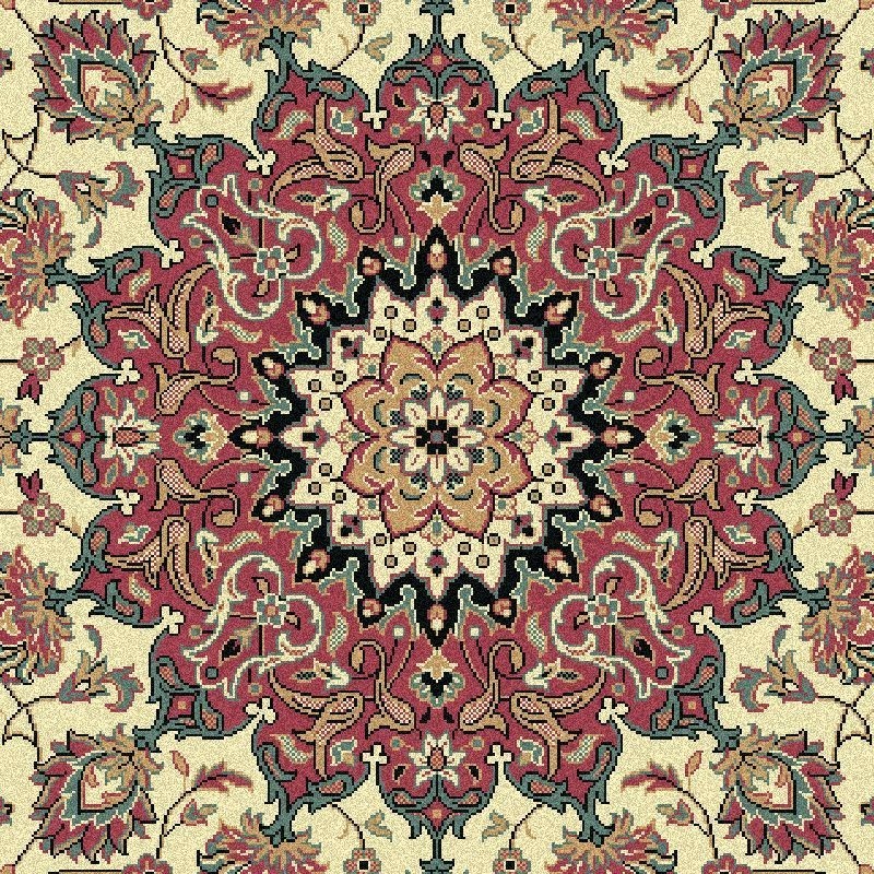 Tappeto persiano Isfahan classico medaglione crema-rosa 12217