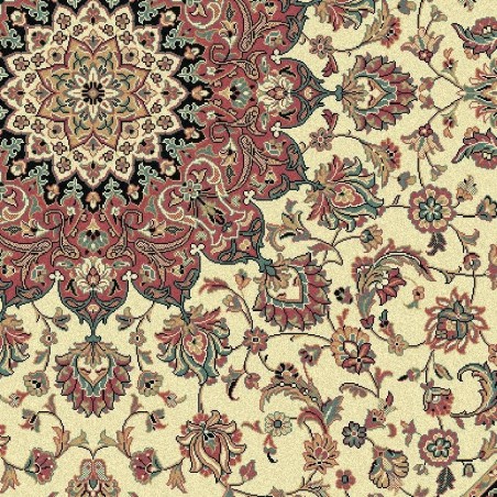 Tappeto persiano Isfahan classico rotondo medaglione crema-rosa 12217