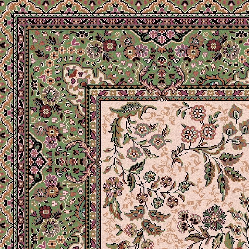 Carpet classico Isfahan lana crema-verde 1236