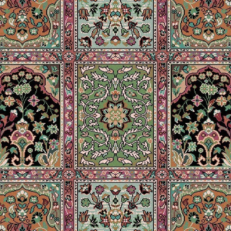 Tappeto persiano Qum formelle lana verde 1258