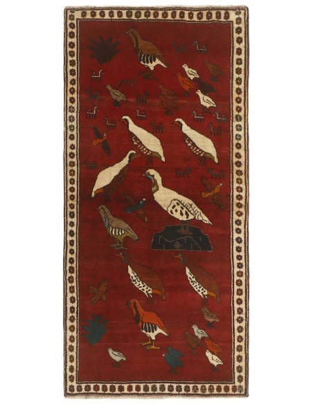 Hand made rug Kashghai Old Figural Persia cm.96x200