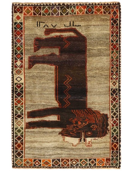 Hand made rug Kashghai Old Figural Persia cm.96x140
