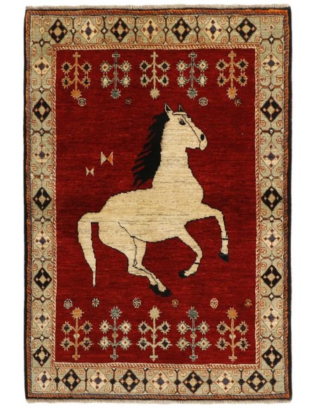 Hand made rug Kashghai Old Figural Persia cm.107x153