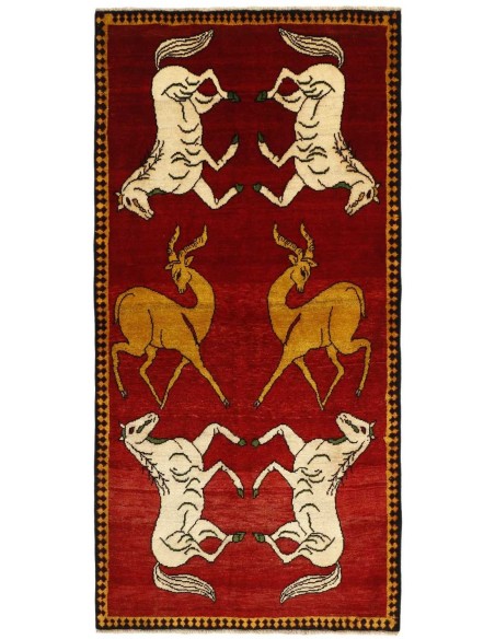Hand made rug Kashghai Old Figural Persia cm.101x201
