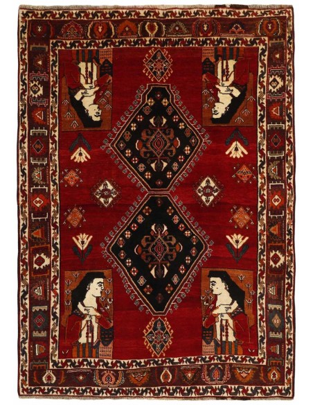 Hand made rug Kashghai Old Figural Persia cm.162x226