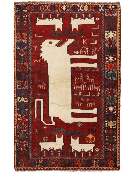 Hand made rug Kashghai Old Figural Persia cm.132x207
