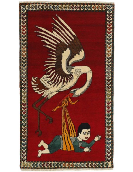 Hand made rug Kashghai Old Figural Persia cm.102x181
