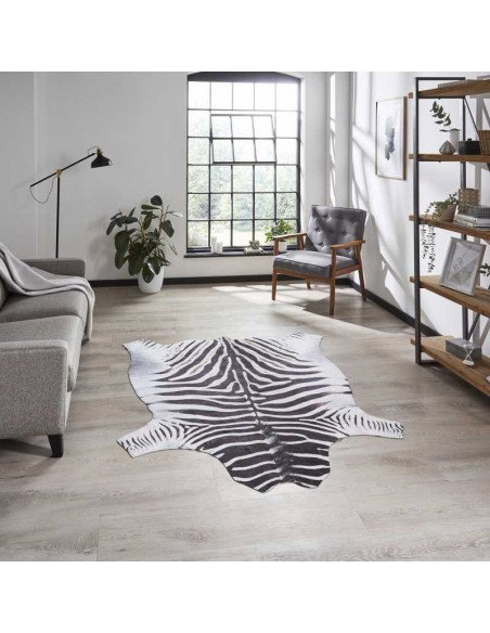 tappeto moderno Faux Zebra Print Black/White