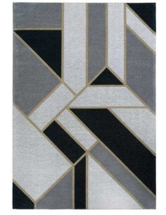 Tappeto moderno lavabile in lavatrice Gatsby Black, collezione Art Deco, dimensioni 160x230, 200x300 cm, spessore 0,8 cm, materi