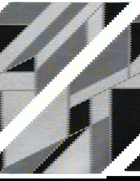 Tappeto moderno lavabile in lavatrice Gatsby Black, collezione Art Deco, dimensioni 160x230, 200x300 cm, spessore 0,8 cm, materi