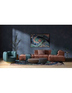 Tappeto moderno Flores Blue, collezione Hand Made, 50% viscosa 50% lana, fatto a mano in India. 2