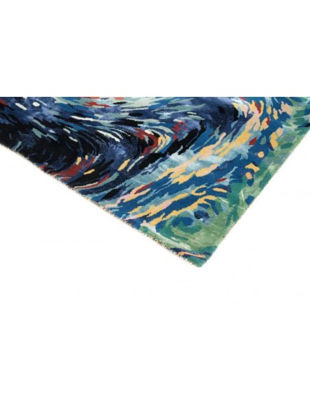 Tappeto moderno Flores Blue, collezione Hand Made, 50% viscosa 50% lana, fatto a mano in India.