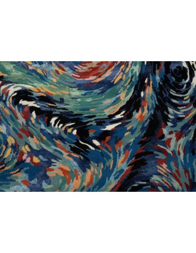 Tappeto moderno Flores Blue, collezione Hand Made, 50% viscosa 50% lana, fatto a mano in India.