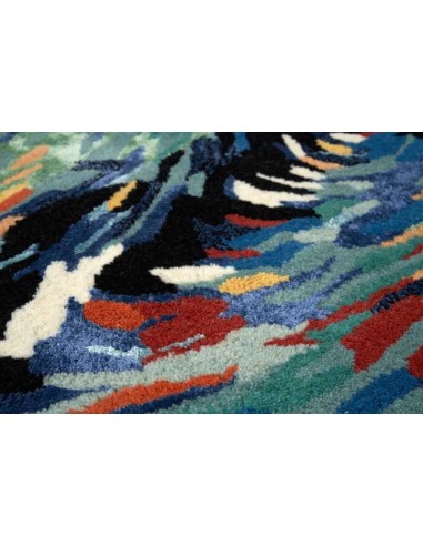 Tappeto moderno Flores Blue, collezione Hand Made, 50% viscosa 50% lana, fatto a mano in India.