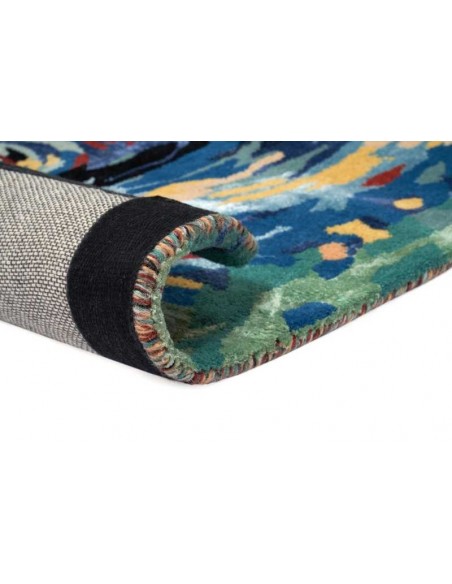 Tappeto moderno Flores Blue, collezione Hand Made, 50% viscosa 50% lana, fatto a mano in India.