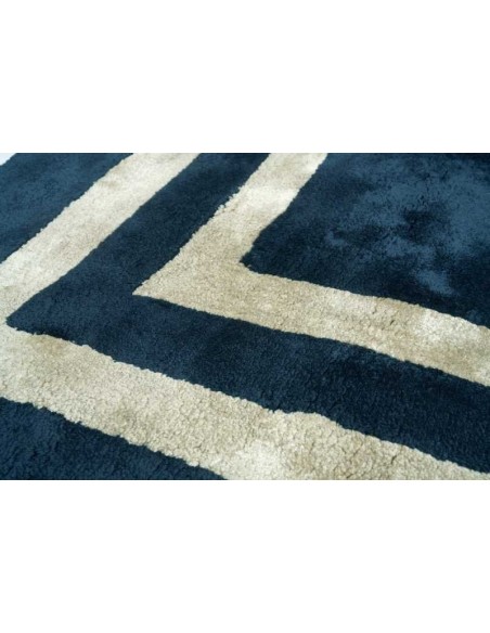 Tappeto moderno Piazza Blue, collezione Hand Made, 100% viscosa, fatto a mano in India.