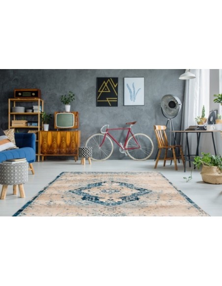 Tappeto moderno Baroque 500 Crema Blu, elegante e resistente.