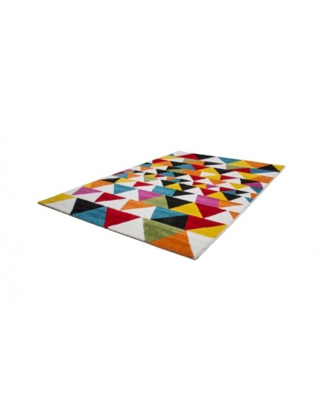 Tappeto moderno geometrico con colori vivaci e design audace.