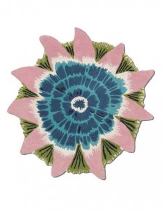 Tappeto Missoni modello Botanica T01 Blu, rotondo, dimensioni 110x110 cm, con design floreale dai petali blu e viola.