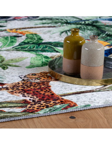 Exotic Floral Synthetic Rug with Jacquard Design