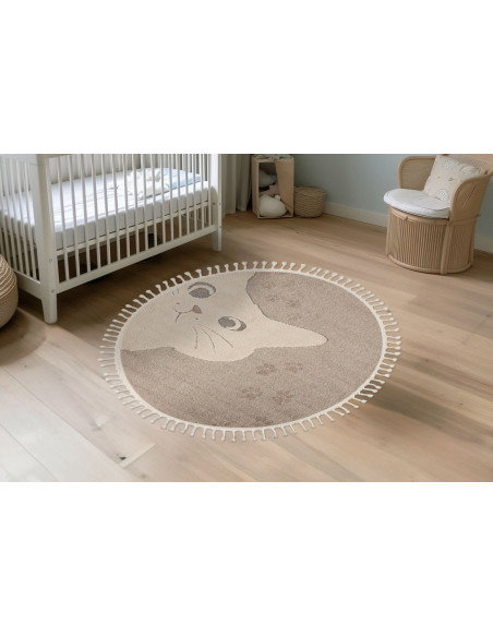 Fano 396 Cats Round Rug – Child-Friendly Soft Neutral Carpet