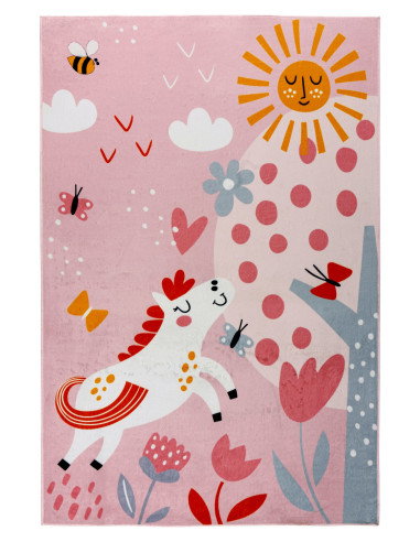 Playful Pink Kids Rug with Pony Design