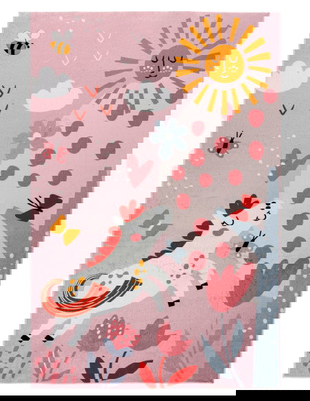 Playful Pink Kids Rug with Pony Design