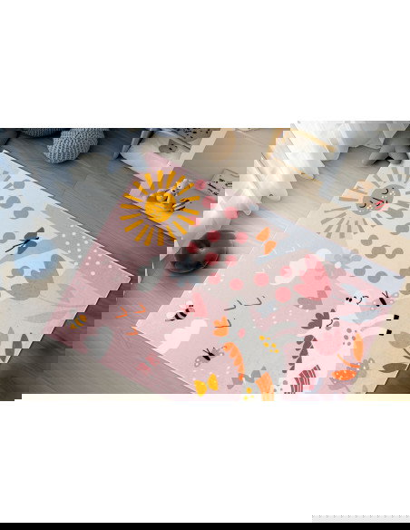 Playful Pink Kids Rug with Pony Design
