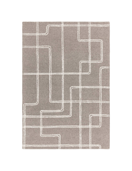 Tappeto Ada Grey in lana naturale, design geometrico e stile boho chic per un ambiente elegante, confortevole e facile da mante