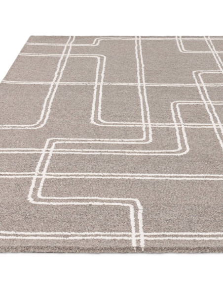 Tappeto Ada Grey in lana naturale, design geometrico e stile boho chic per un ambiente elegante, confortevole e facile da mante