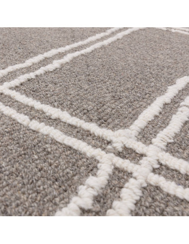 Tappeto Ada Grey in lana naturale, design geometrico e stile boho chic per un ambiente elegante, confortevole e facile da mante