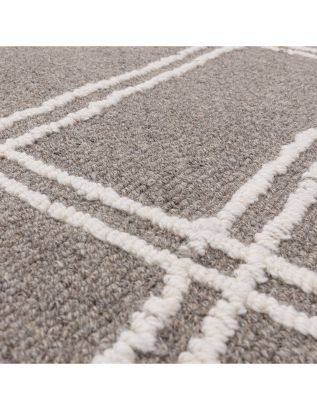 Tappeto Ada Grey in lana naturale, design geometrico e stile boho chic per un ambiente elegante, confortevole e facile da mante