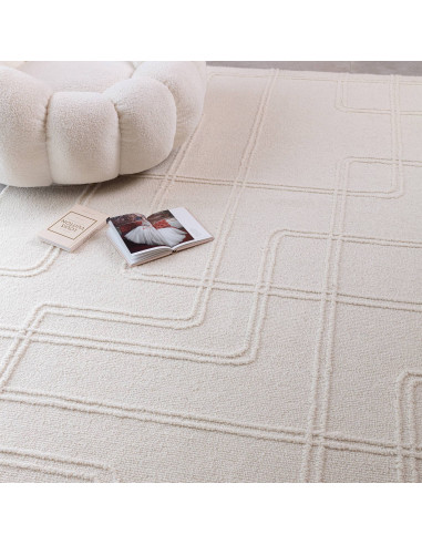 Tappeto Ada Ivory in lana naturale, design geometrico raffinato, perfetto per ambienti moderni, boho chic ed etnici. Eleganza e