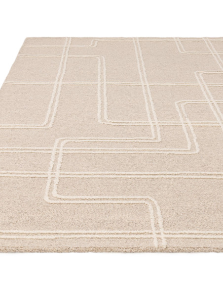 Tappeto Ada Sand in lana naturale, design geometrico perfetto per ambienti boho chic ed etnici, unisce eleganza, comfort e qual