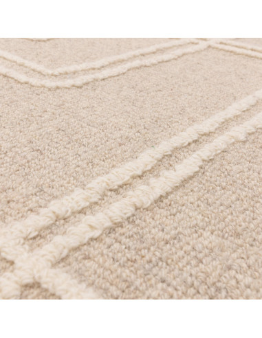 Tappeto Ada Sand in lana naturale, design geometrico perfetto per ambienti boho chic ed etnici, unisce eleganza, comfort e qual
