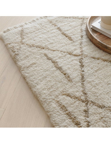 Elevate your space with the Azera Berber Crosshatch boho rug—handcrafted natural wool, timeless geometric design, and plush com