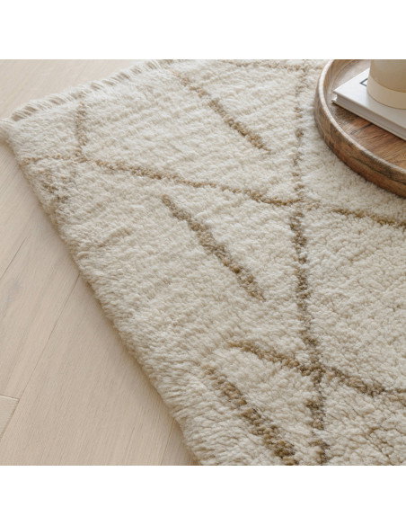 Elevate your space with the Azera Berber Crosshatch boho rug—handcrafted natural wool, timeless geometric design, and plush com
