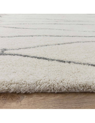 Tappeto Azera Berber Lineal in lana naturale, design geometrico e stile boho chic per un ambiente caldo, elegante e artigianale