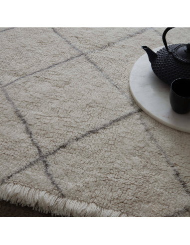 Discover the Azera Berber Rhombus boho rug—handmade natural wool with soft texture and elegant geometric patterns for timeless