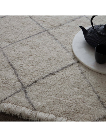 Discover the Azera Berber Rhombus boho rug—handmade natural wool with soft texture and elegant geometric patterns for timeless