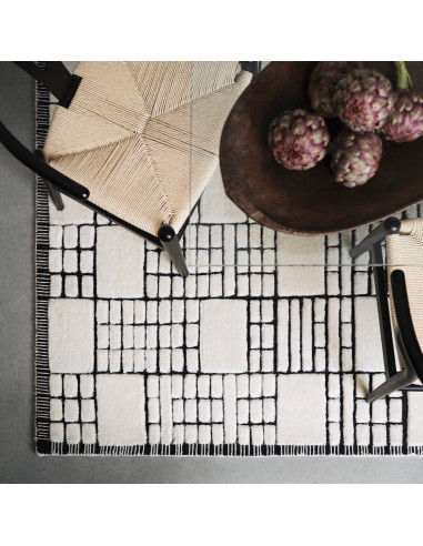 Tappeto Empire Cream/Black in lana naturale, design geometrico perfetto per ambienti moderni e tappeti boho chic dal fascino un