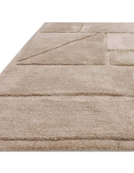 Elevate your space with the Horizon Sand boho rug, featuring a modern geometric design, soft pile, and durable, easy-care polye