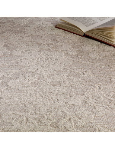 Elevate your space with the Laurent LA04 beige boho rug, featuring a subtle abstract design and durable, easy-care polyester fi