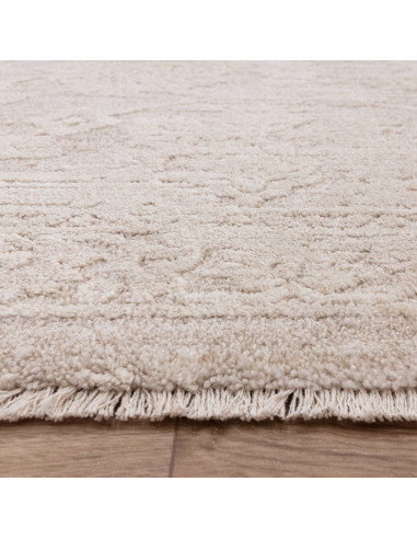 Elevate your space with the Laurent LA04 beige boho rug, featuring a subtle abstract design and durable, easy-care polyester fi