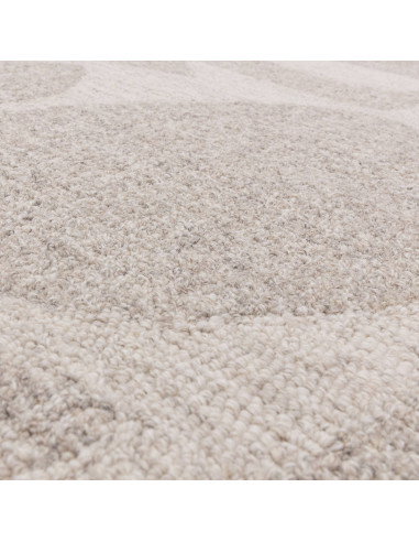 Elevate your space with the Loxley Chalk boho rug, featuring a soft geometric design and plush natural wool for timeless bohemi