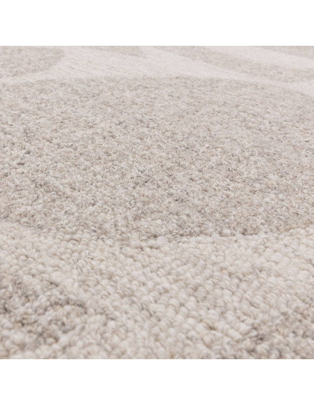 Elevate your space with the Loxley Chalk boho rug, featuring a soft geometric design and plush natural wool for timeless bohemi