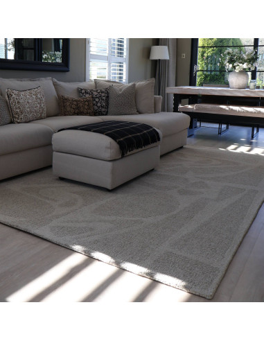 Tappeto Loxley Linen in lana naturale, design geometrico perfetto per ambienti boho chic ed etnici. Eleganza e comfort fatti a