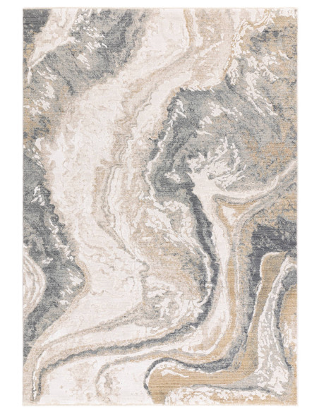 Elevate your space with the Seville 06 Oro boho rug, featuring an abstract fantasy design in soothing gold and beige tones. Dur