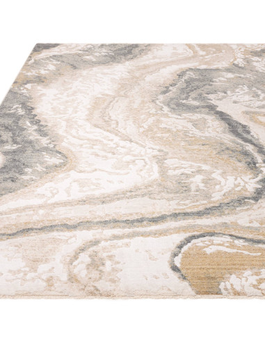 Elevate your space with the Seville 06 Oro boho rug, featuring an abstract fantasy design in soothing gold and beige tones. Dur