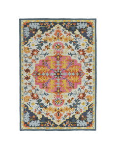 Tappeto classico Bronte Multi in lana fatta a mano, con motivo a medaglione e colori vivaci, perfetto per ambienti eleganti e t